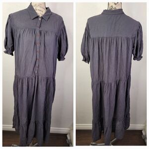 Esby Midi Dress Sz S Popover Gauzy Short Sleeves Lagenlook Summer Coastal